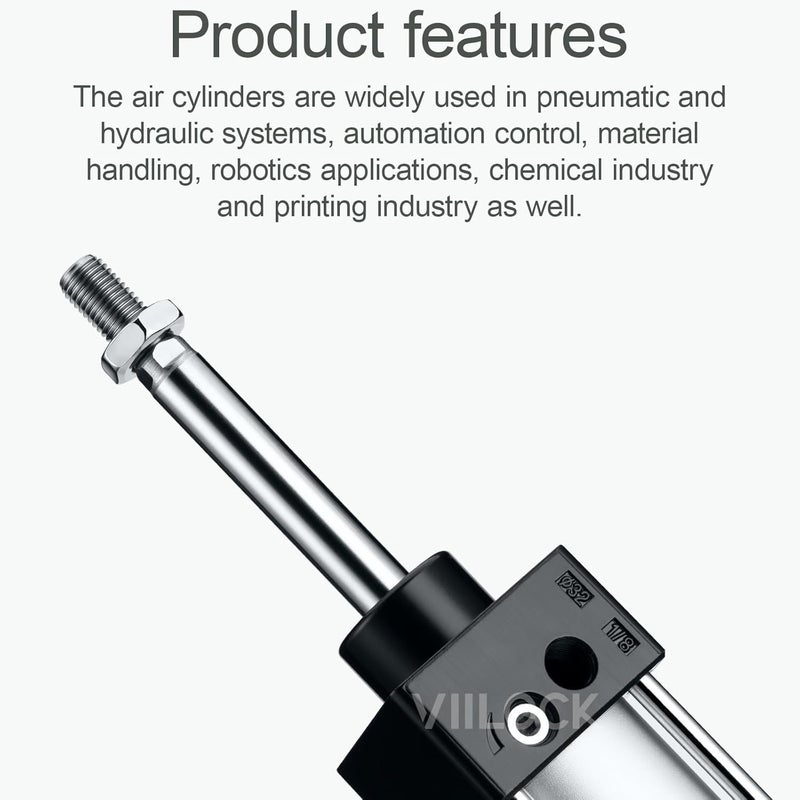 VIILOCK Pneumatic Air Cylinder 32mm Bore 200mm Stroke, Aluminium Standard Cylinder Single Piston Rod Double Action SC 32 X 200 - Image 3